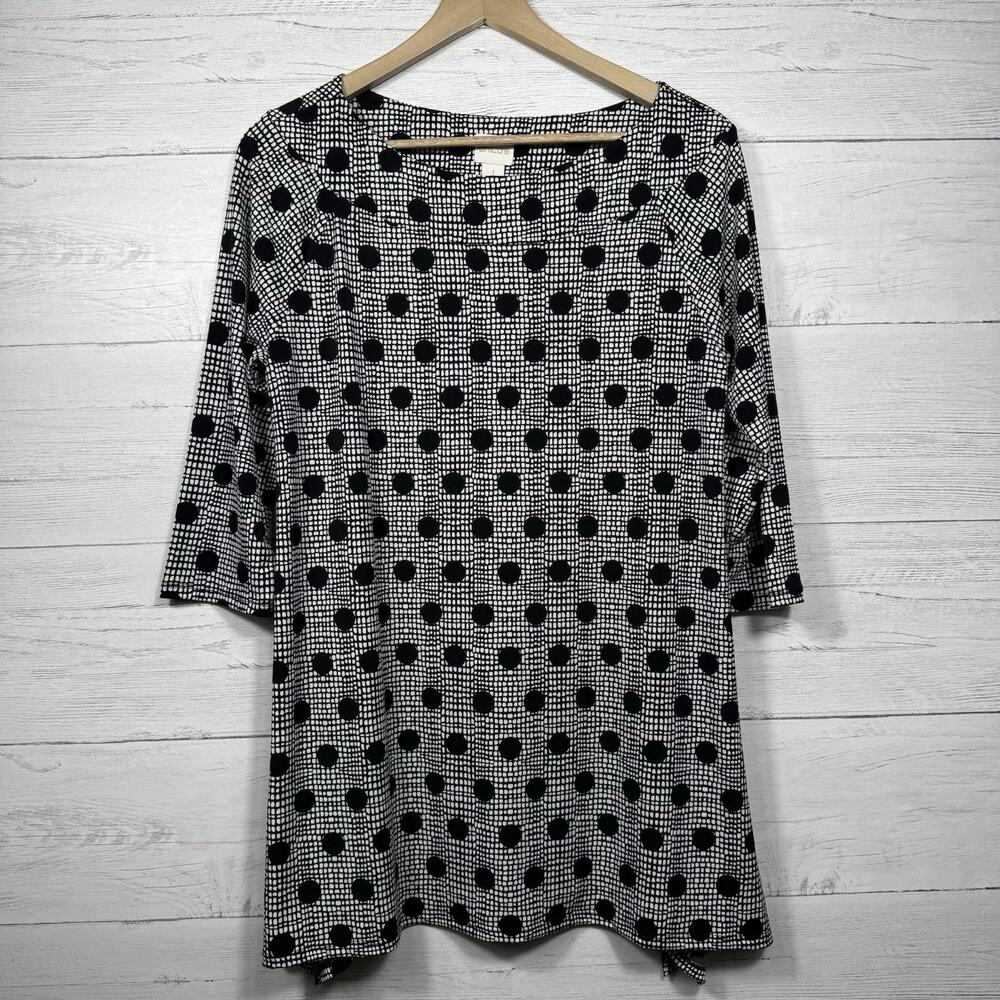 Chicos womens size 1 black white blouse flowy lightweight casual comfort